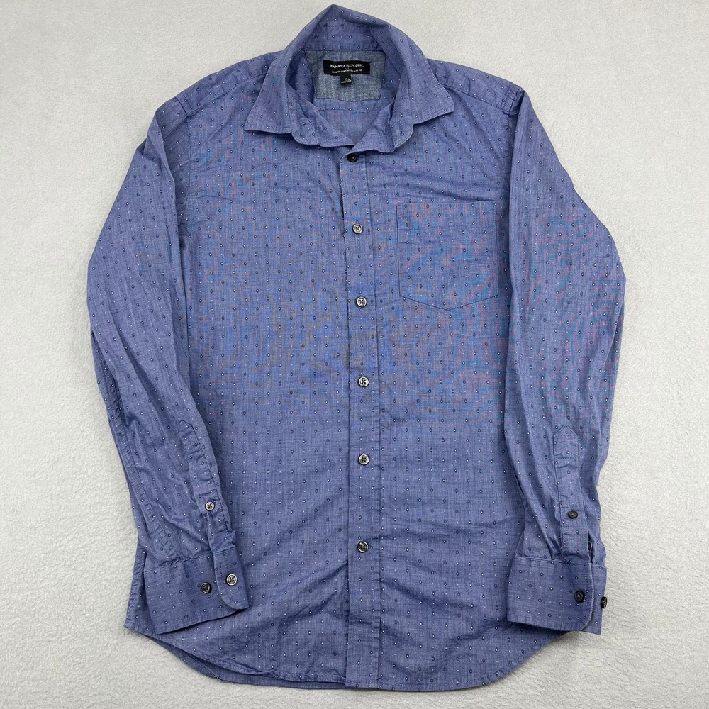 Banana Republic Mens Small Blue‎ Micro Diamond Stretch Soft Wash Slim Fit Shirt